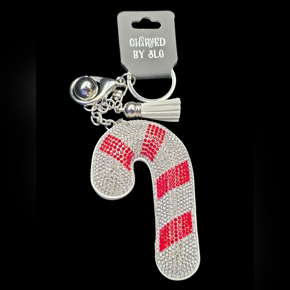 Candy Cane Rhinestone Bag Charm / Keychain